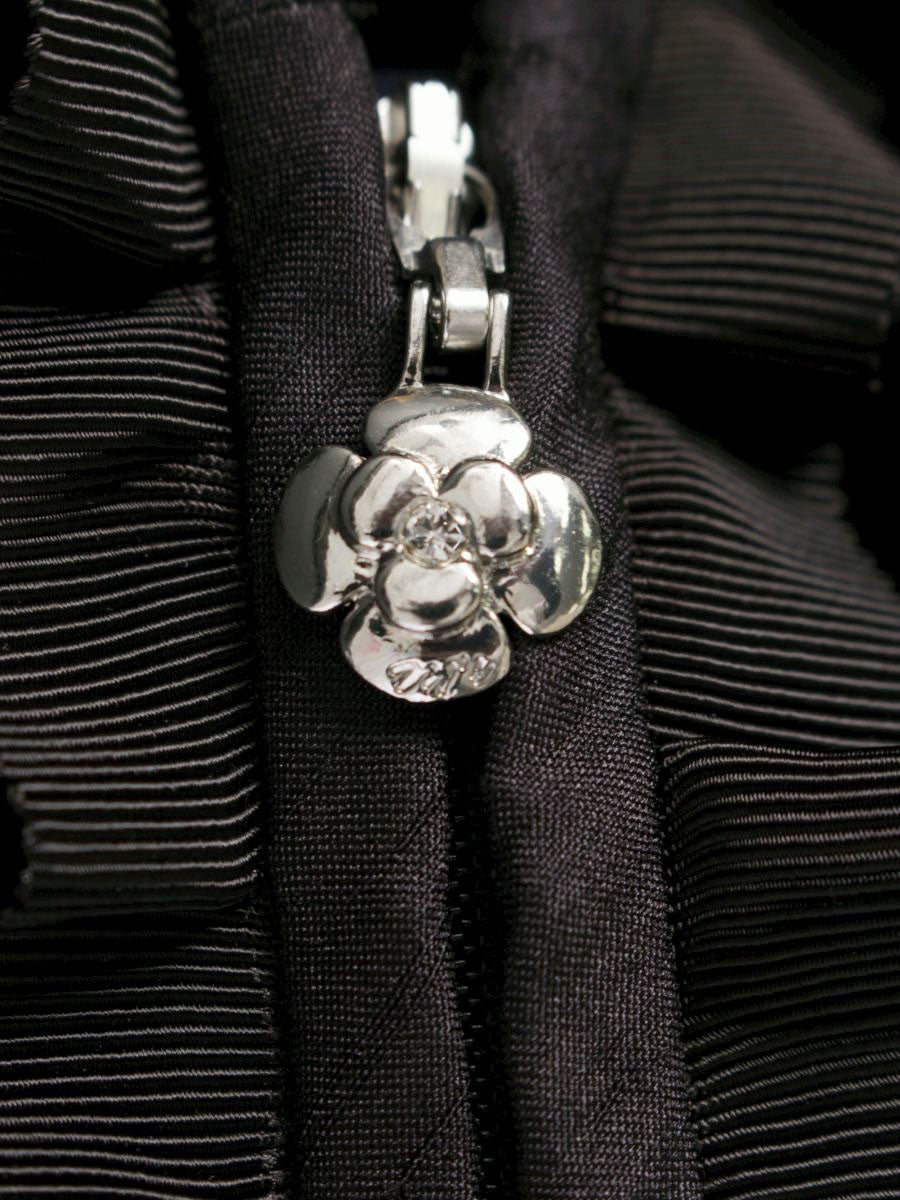 エムズグレイシー 014508 パーカー 38 ブラック フラワージップ フリル ベロア IT4WR1ILGB46