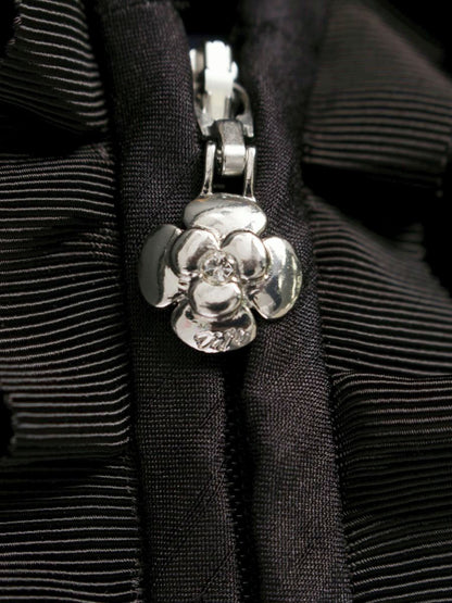 エムズグレイシー 014508 パーカー 38 ブラック フラワージップ フリル ベロア IT4WR1ILGB46