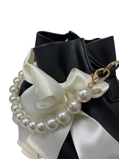 エムズグレイシー Pearl x Ribbon Bag 094303 ハンドバッグ ブラック パール リボン IT8SLD6472AC