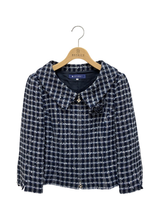 エムズグレイシー 624120 ジャケット 40 ネイビー ツィード 花ブローチ ITB4VPI3AACC 【SALE】