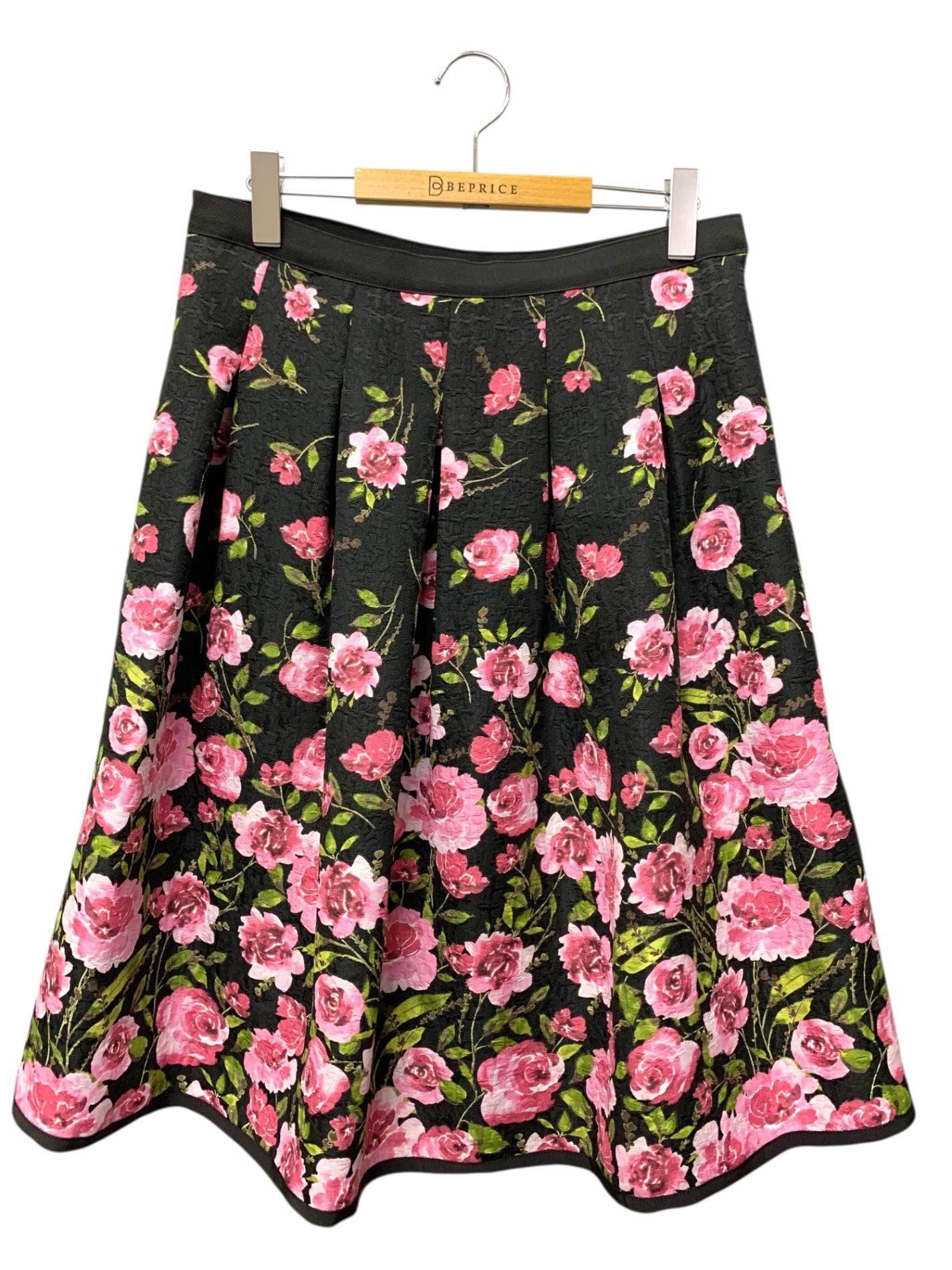 エムズグレイシー 237521 スカート 44 ブラック フラワーモチーフ タックフレア ITCI5MU0AOY2