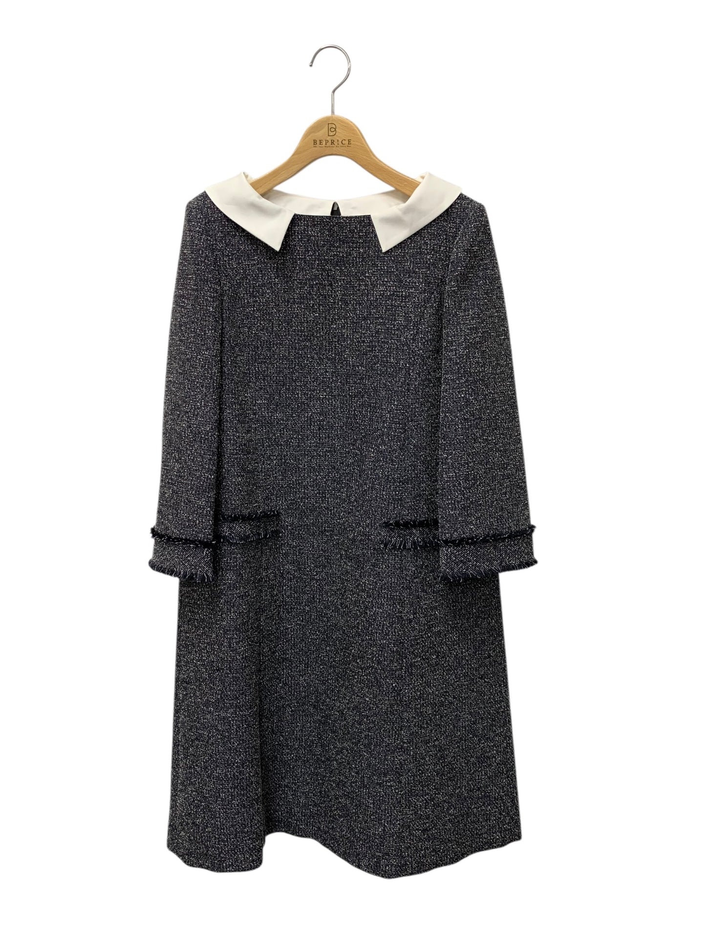 フォクシーブティック Eclat De Nuit Dress 42153 ワンピース 38 ネイビー ウォッシャブル ツイード 2way IT06C4ENTSCC