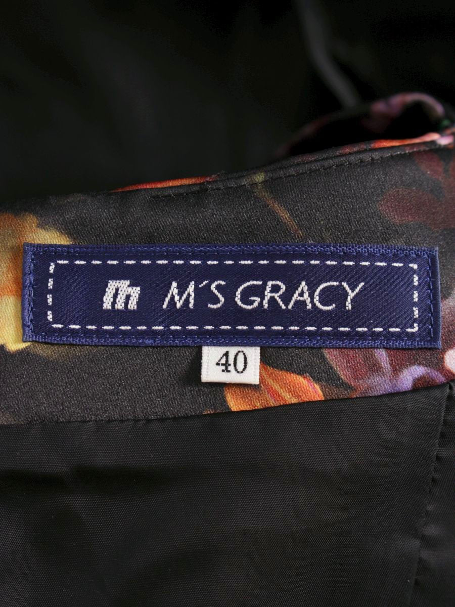 エムズグレイシー 621525 ワンピース 40 ブラック フラワープリント フレアー ITIY9Y5POPNJ