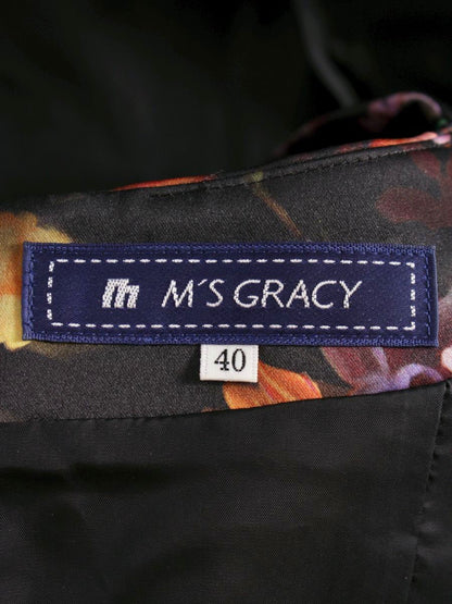 エムズグレイシー 621525 ワンピース 40 ブラック フラワープリント フレアー ITIY9Y5POPNJ