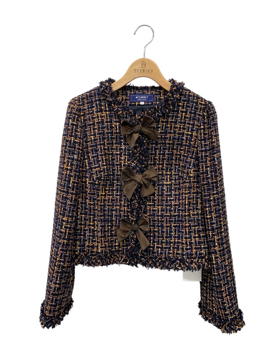 エムズグレイシー 114510 ジャケット 38 ネイビー ツイード ITCAGKEGCSXH