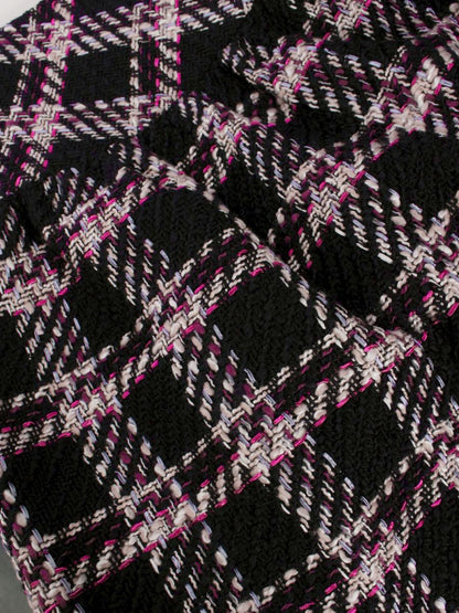 エムズグレイシー 017535 スカート 38 ネイビー/パープル チェック柄 タックフレア ITRXDJCR1HJ6