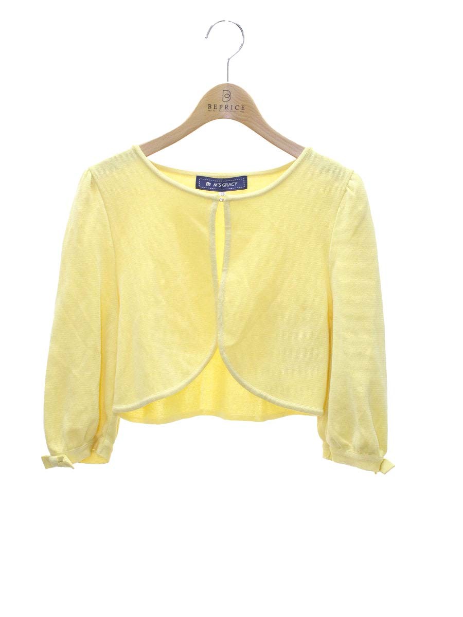 エムズグレイシー 628129 ボレロ カーディガン 38 イエロー ラインストーン リボン IT7NQJB3Q6OE