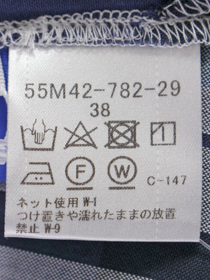 ブルーレーベルクレストブリッジ 55M42-782-29 カットソー 38 ネイビー チェック柄 Vネック パフスリーブ IT1IWVGCOZGW