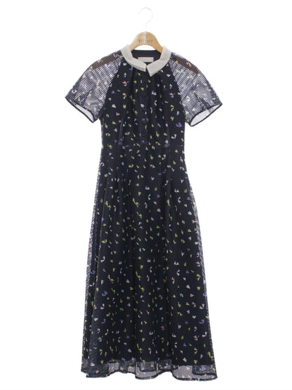 セルフォード 衿付き小花柄ワンピース CWF0222014 36 ネイビー ITIXQA6Y0UPK