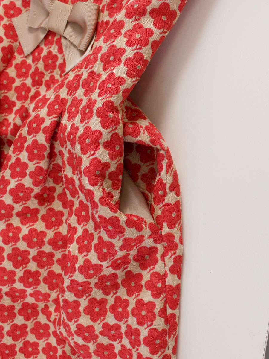 エムズグレイシー 111706 ワンピース 36 ベージュ/ピンク フラワーモチーフ リボン ITGE7WWKP9QC