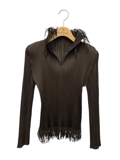 プリーツプリーズイッセイミヤケ PP43-JK742 プルオーバー 3 ブラウン スキッパー フリンジ ITBKUJOZC3W0