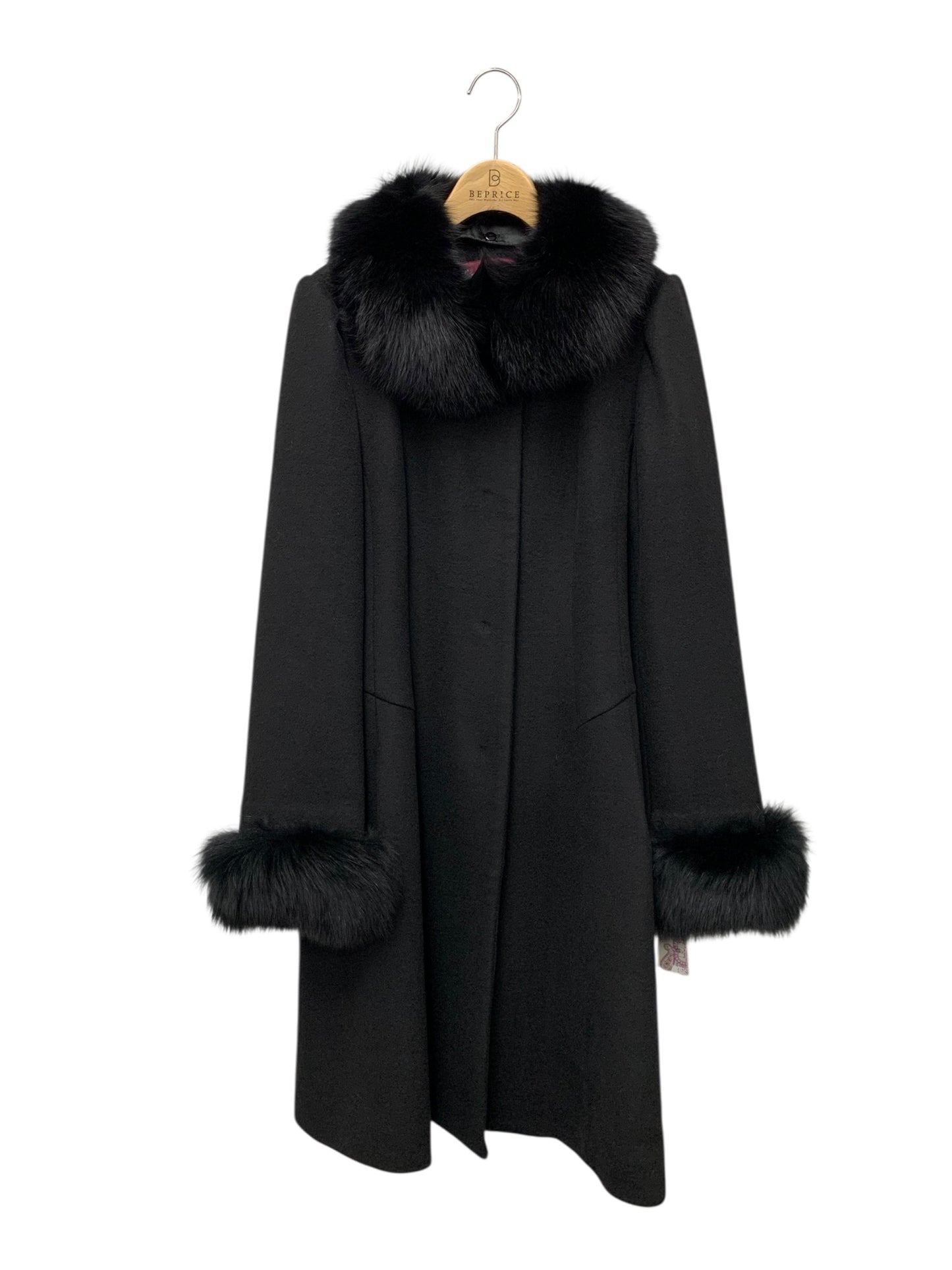 スーパービューティー ロングコート 44 ブラック フォックスファー ウール ITRL9F37MNPJ