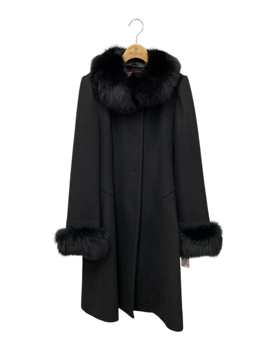スーパービューティー ロングコート 44 ブラック フォックスファー ウール ITRL9F37MNPJ