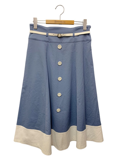エムズグレイシー 417303 スカート 40 ブルー カメリアボタン バイカラー ITVCGW3OB1M2