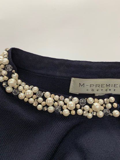 エムプルミエ F726-002 カーディガン 36 ネイビー ビジュー パール IT6ZTG4TO0JO