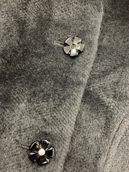 エムズグレイシー コート 529706 アルパカ混 フラワーボタン リボン 38 ブラック リボン IT8K2HEBTMFQ 【SALE】