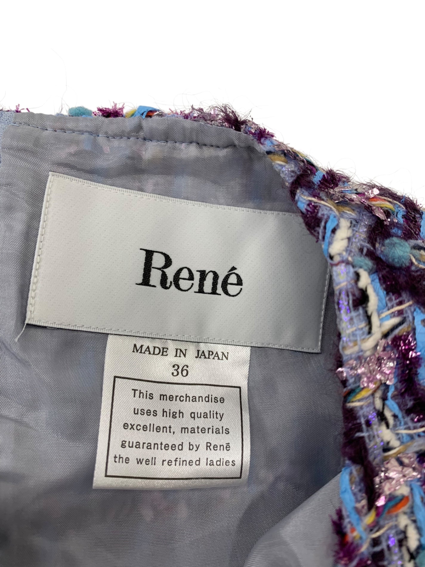 ひざ丈ワンピース ルネ Rene TISSUE社製ツイードワンピース 36