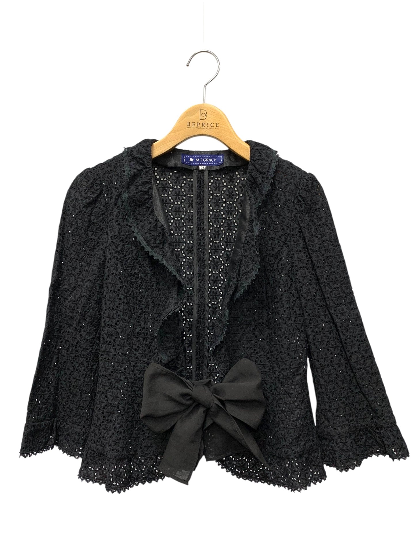 エムズグレイシー 324322 カーディガン 38 ブラック カットワーク ITYDFLRNQ9RU
