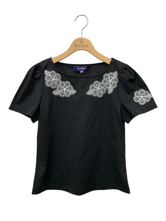 エムズグレイシー 615402 Tシャツ 38 ブラック フラワーモチーフ メッシュ地 IT1YRTJEVSRW