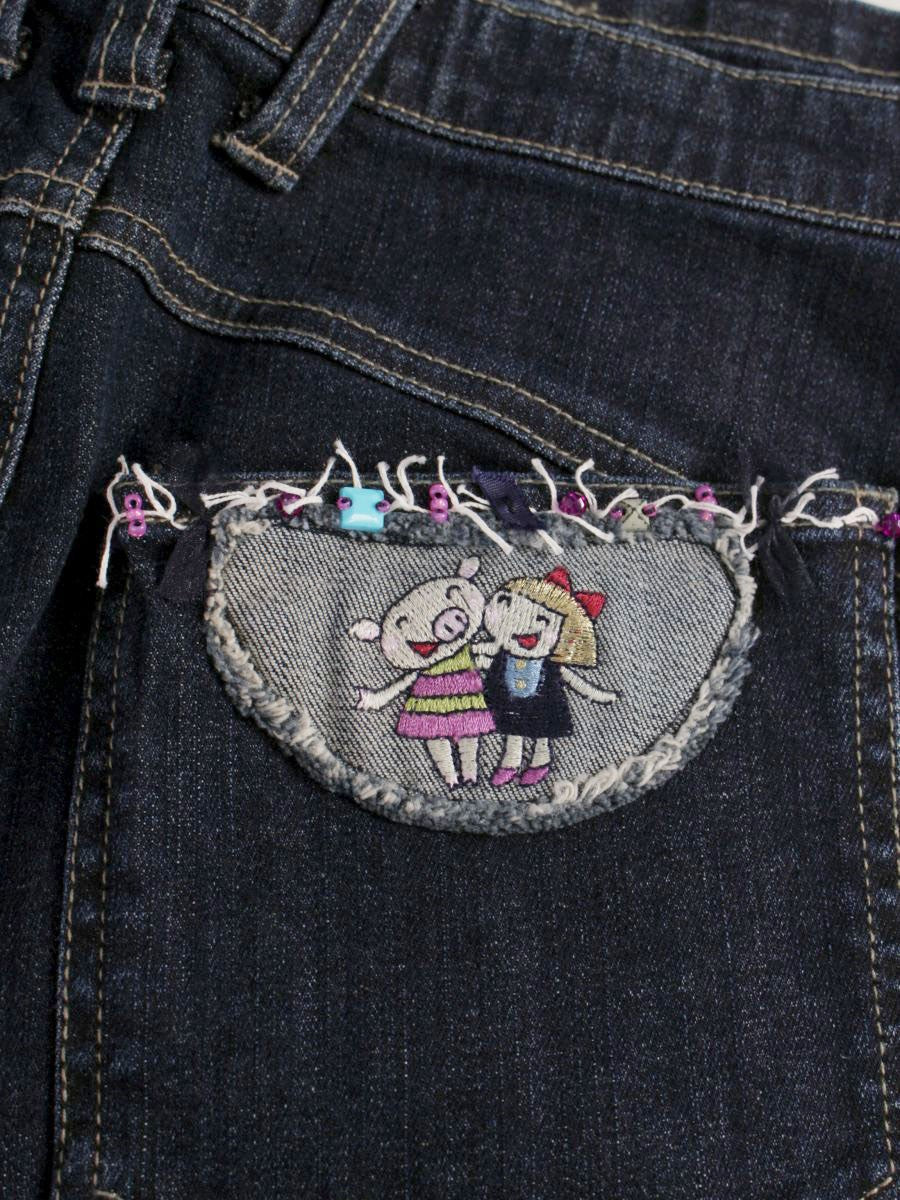 アルベロベロ 318090 デニムパンツ M ネイビー パッチワーク ビジュー IT6YMBK11OIQ