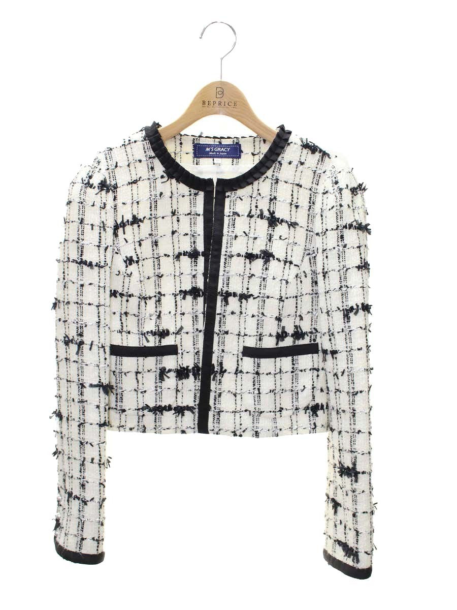 エムズグレイシー 724519 ジャケット 40 ホワイト パール ツィード IT6OTQQY93Y8