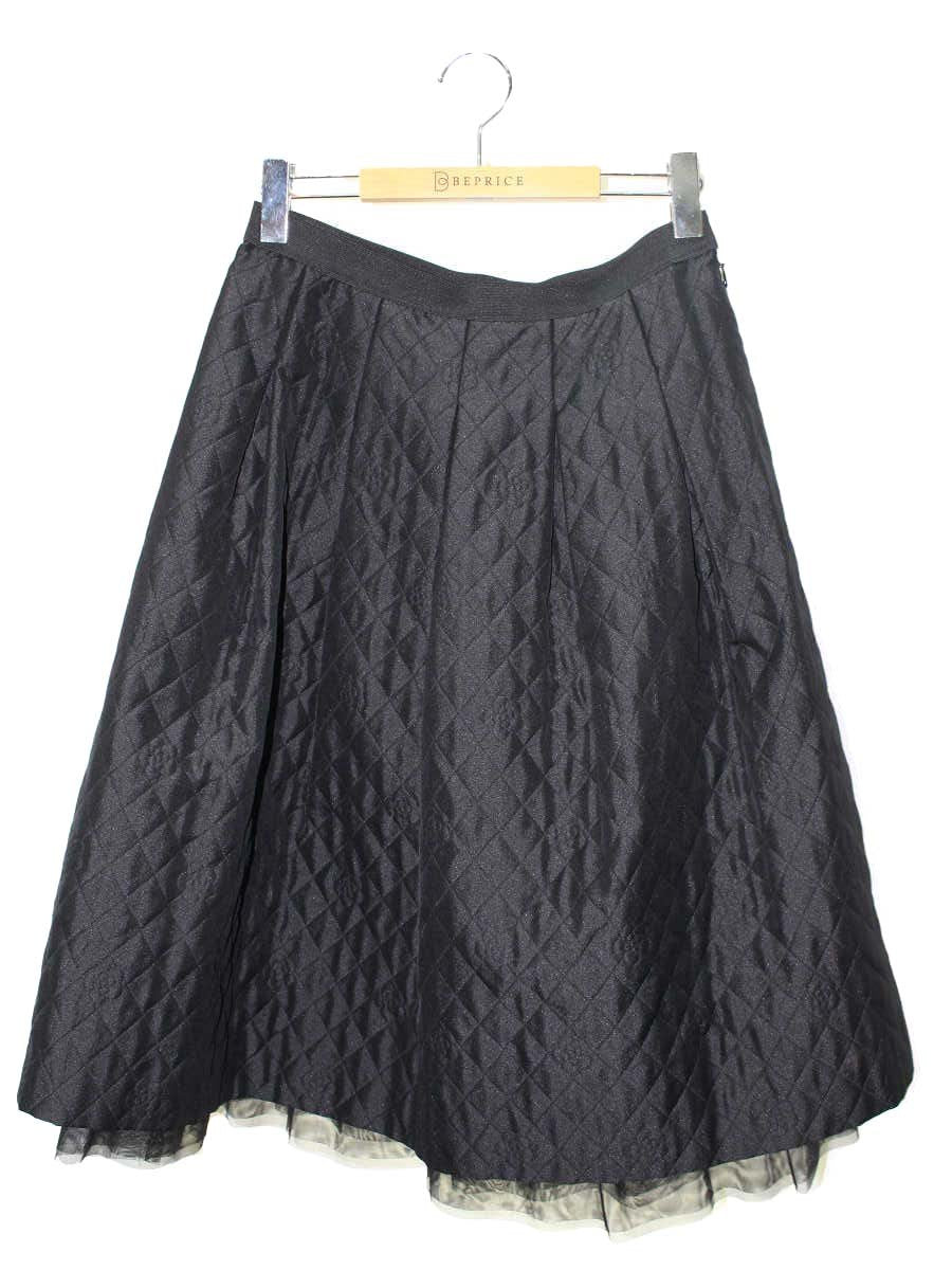 エムズグレイシー 117505 スカート 40 ブラック カメリア キルティング風 ジャガード IT4UE1VVJ1GS