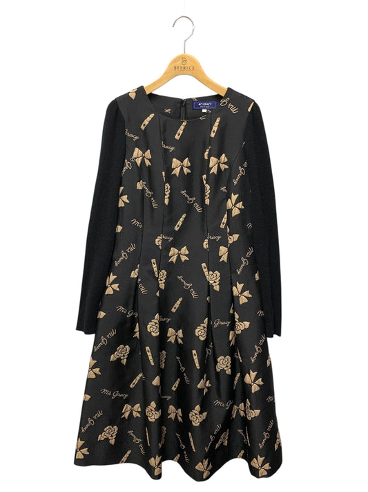 エムズグレイシー リボン・カメリア・リップジャガードドレス 111516 ワンピース 40 ブラック IT5MDWHWRS0A