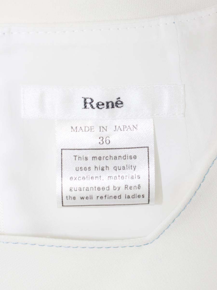 ルネ 6816320 ワンピース 36 ホワイト ブルーステッチ タック スクエアネック ITUEX7DCAEK0