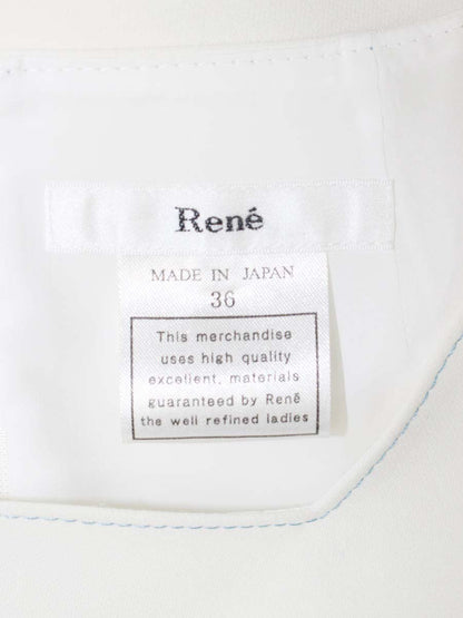 ルネ 6816320 ワンピース 36 ホワイト ブルーステッチ タック スクエアネック ITUEX7DCAEK0