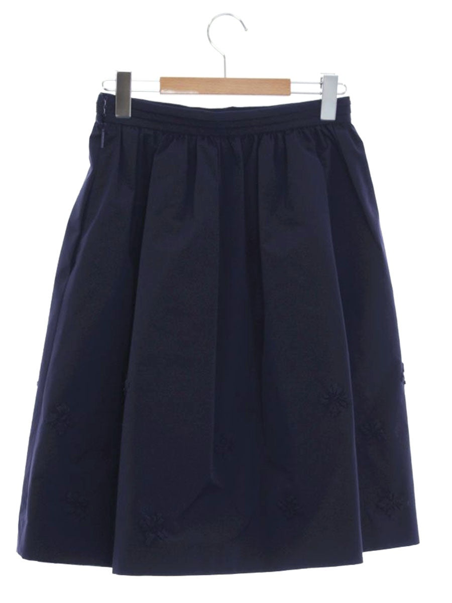ルネ basic 5614060 スカート 36 ネイビー フラワーモチーフ タック ITNXP7IL32QO 【SALE】
