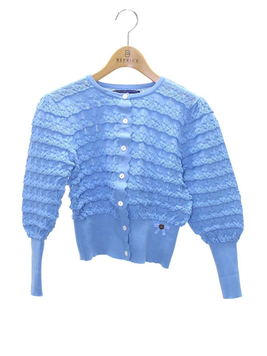 エムズグレイシー 118136 カーディガン 38 ブルー レース編み フロントボタン ITC92HJXN192