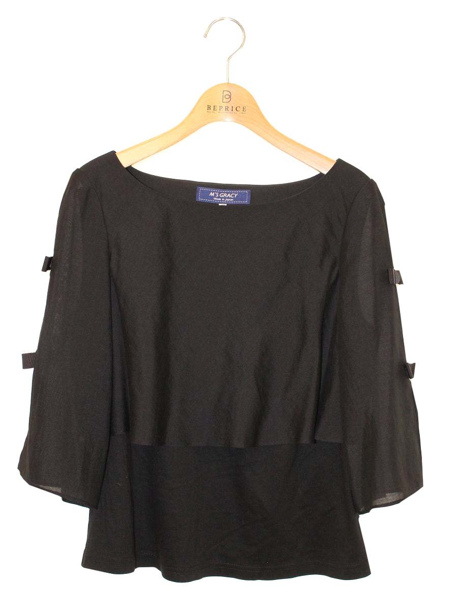 エムズグレイシー 815333 Tシャツ カットソー 40 ブラック 袖リボン ITE5B3ZCLD44