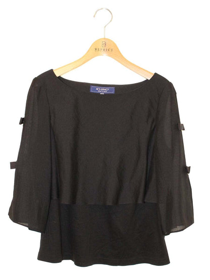 エムズグレイシー 815333 Tシャツ カットソー 40 ブラック 袖リボン ITE5B3ZCLD44