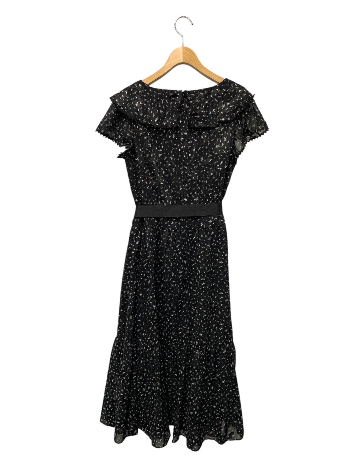 【美品】エムズグレイシー ワンピース ウールフラワーレース 黒ブラックひざ丈 エムズグレイシー 211322 ワンピース 40 ブラック 衿付き フラワー