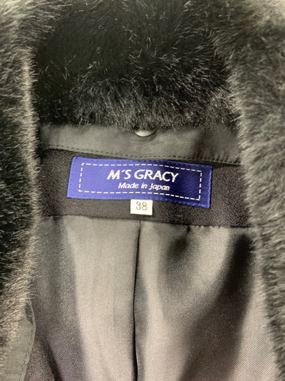 エムズグレイシー 119607 コート 38 ブラック ウール シルク混 ファー ITB7FPUD283M