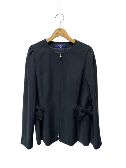 エムズグレイシー 514122 ジャケット 42 ネイビー ノーカラー リボン ジップアップ IT2UCRS0WJ6G