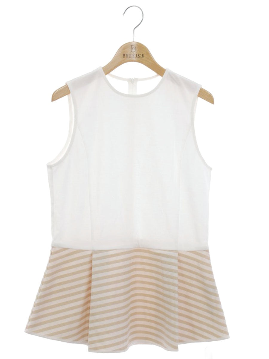 ボーダーズアットバルコニー BD2211-2D-15 カットソー 38 ホワイト/ベージュ ペプラム ノースリーブ ITCBXLAZX5DC 【SALE】