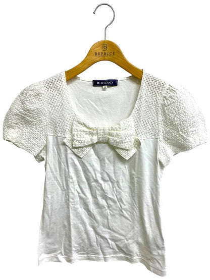エムズグレイシー 225321 Tシャツ カットソー 38 ホワイト リボン ITYNXC5ENWPI