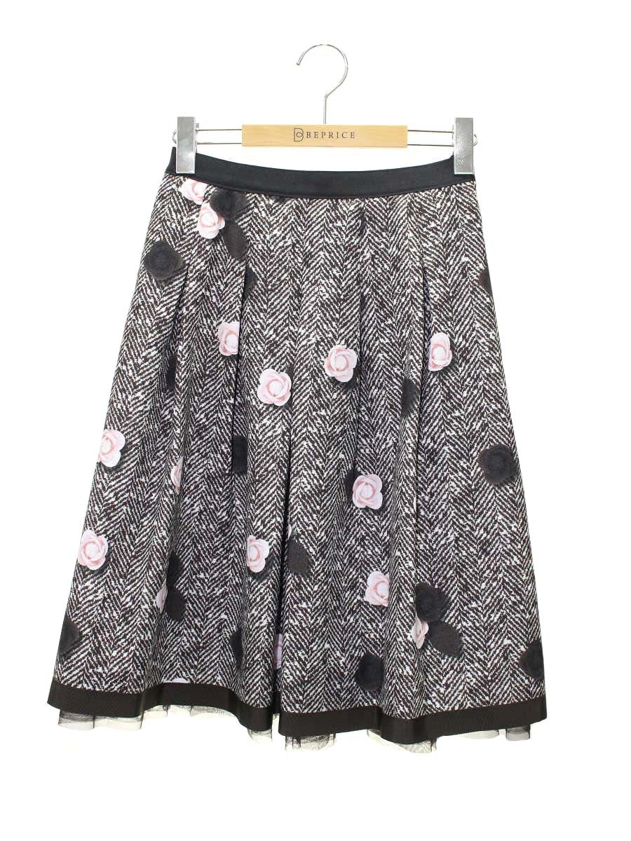 エムズグレイシー 017515 スカート 36 ブラウン フラワーモチーフ チュール ITFIFFN1R9XC