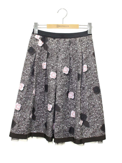 エムズグレイシー 017515 スカート 36 ブラウン フラワーモチーフ チュール ITFIFFN1R9XC