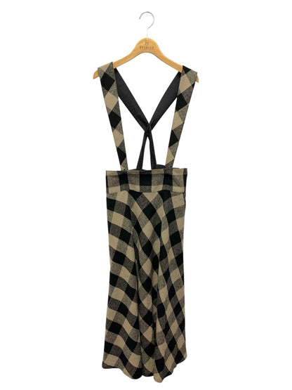 エムズグレイシー 417603 吊りスカート 40 ベージュ ウール混 チェック柄 フレア 肩紐付き IT0JQVV5UVQU