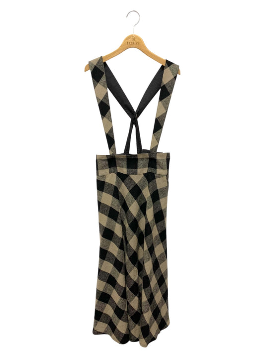 エムズグレイシー 417603 吊りスカート 40 ベージュ ウール混 チェック柄 フレア 肩紐付き IT0JQVV5UVQU