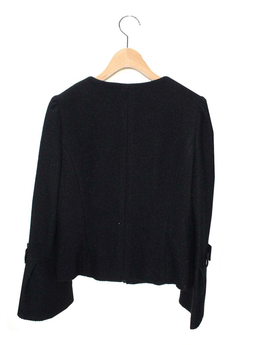 エムズグレイシー 724702 ジャケット 40 ブラック ウール リボン カメリアジップ ノーカラー IT8U5BQ9ZIX7