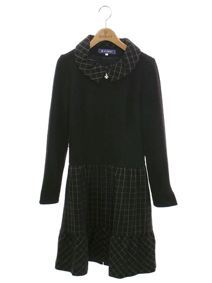エムズグレイシー 521552 ワンピースコート 38 ブラック カメリアWジップ チェック 切替 IT6RZF19ZXC0