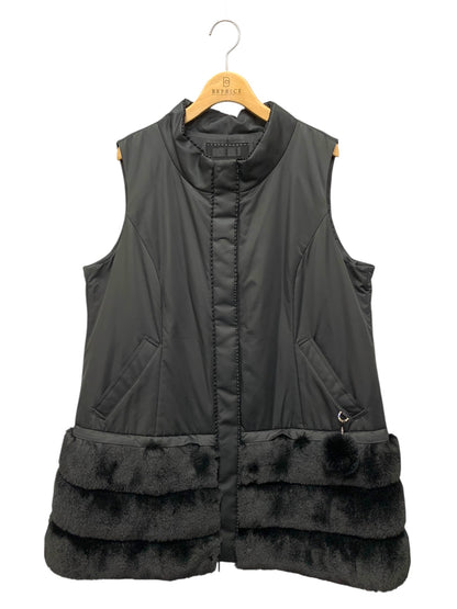 トゥービーシック エコファーコンビタフタベスト  W7E03-812-09 46 ブラック ロング レッキスラビット ファー ダブルジップ リボン ITK4R91D5WFF