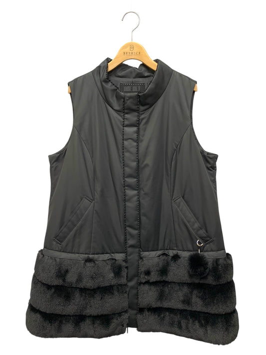 トゥービーシック エコファーコンビタフタベスト  W7E03-812-09 46 ブラック ロング レッキスラビット ファー ダブルジップ リボン ITK4R91D5WFF