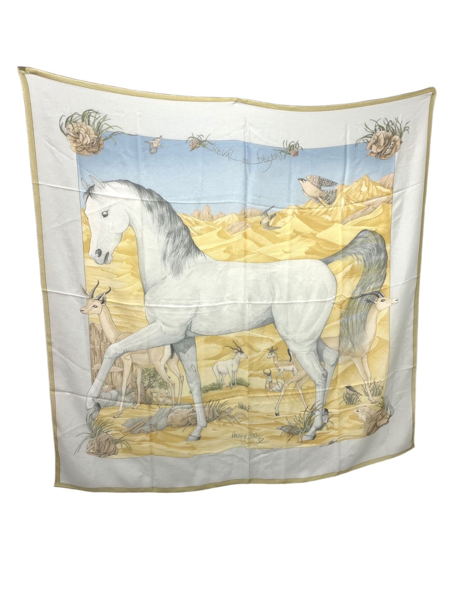 エルメス CHEVAL DIL DESERT 砂漠の馬 カレ140 スカーフ ベージュ シルク | 中古ブランド品・古着通販ビープライス