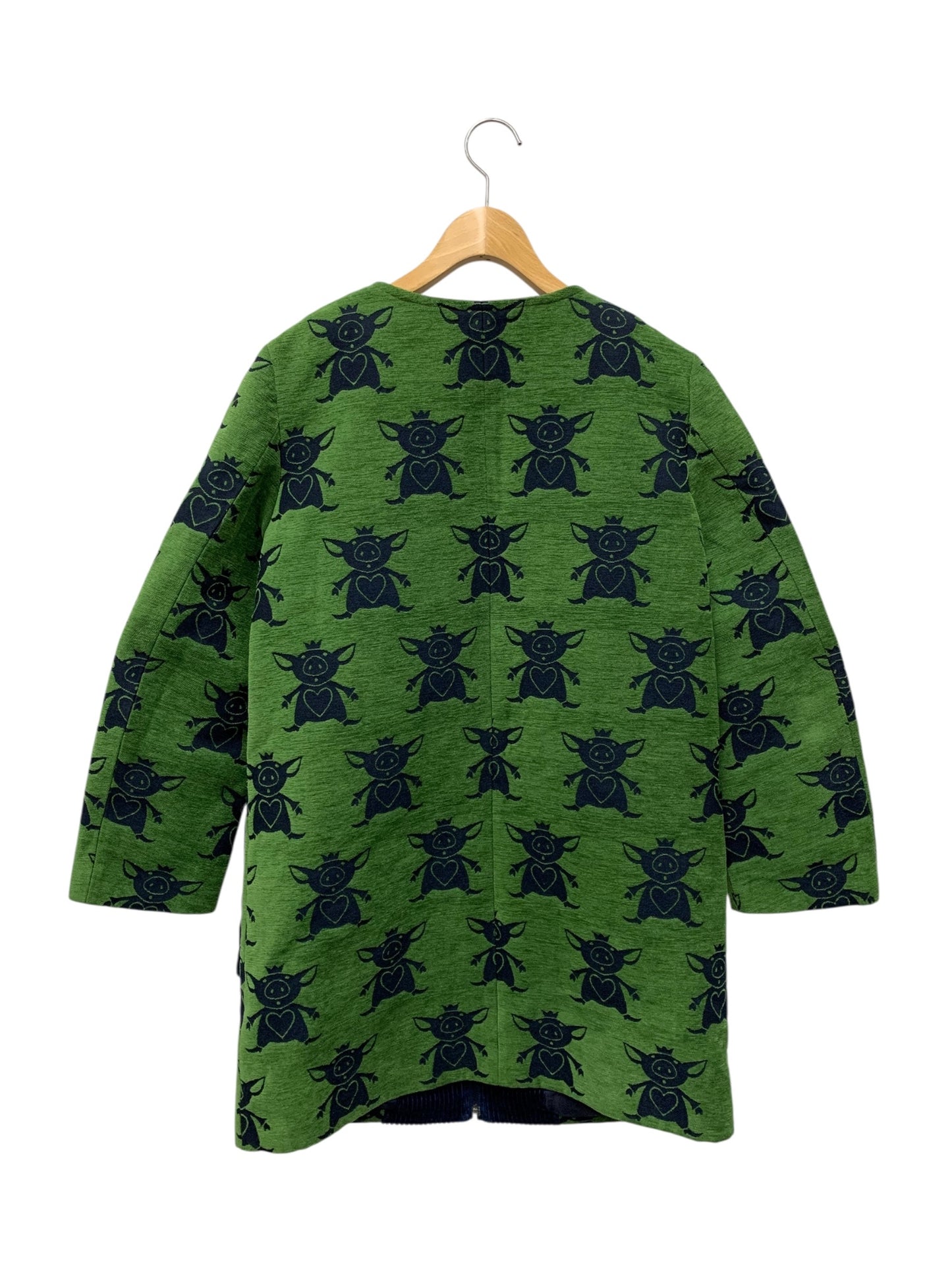 アルベロベロ 313647 コート F グリーン ノーカラー ぶたさんモチーフ ジップアップ ITYJTDRCOWGS