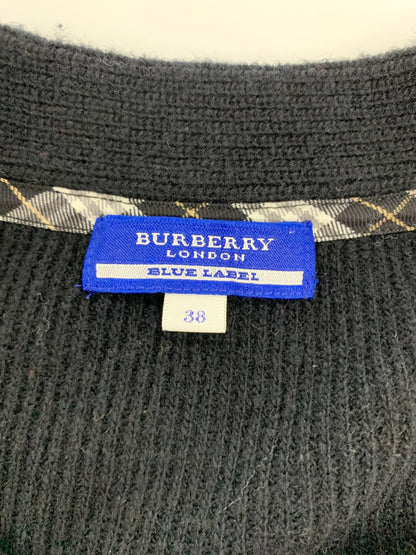 バーバリーブルーレーベル E1N35-422-09 カーディガン 38 ブラック ウール混 リボンブローチ付き ITX08HOWSUNQ