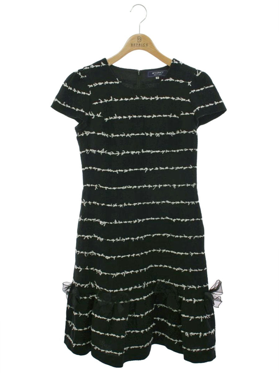 エムズグレイシー 011101 ワンピース 38 ブラック ボーダー リボン ITNEASYTBV48